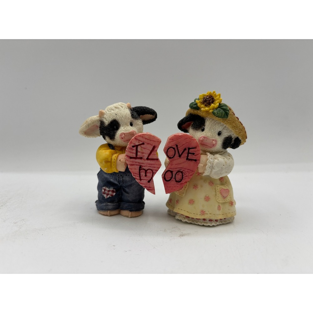 Mary's Moo Moos 1997 Vintage Set of 2 I Love Moo Enesco 319414 Cow Figurines
